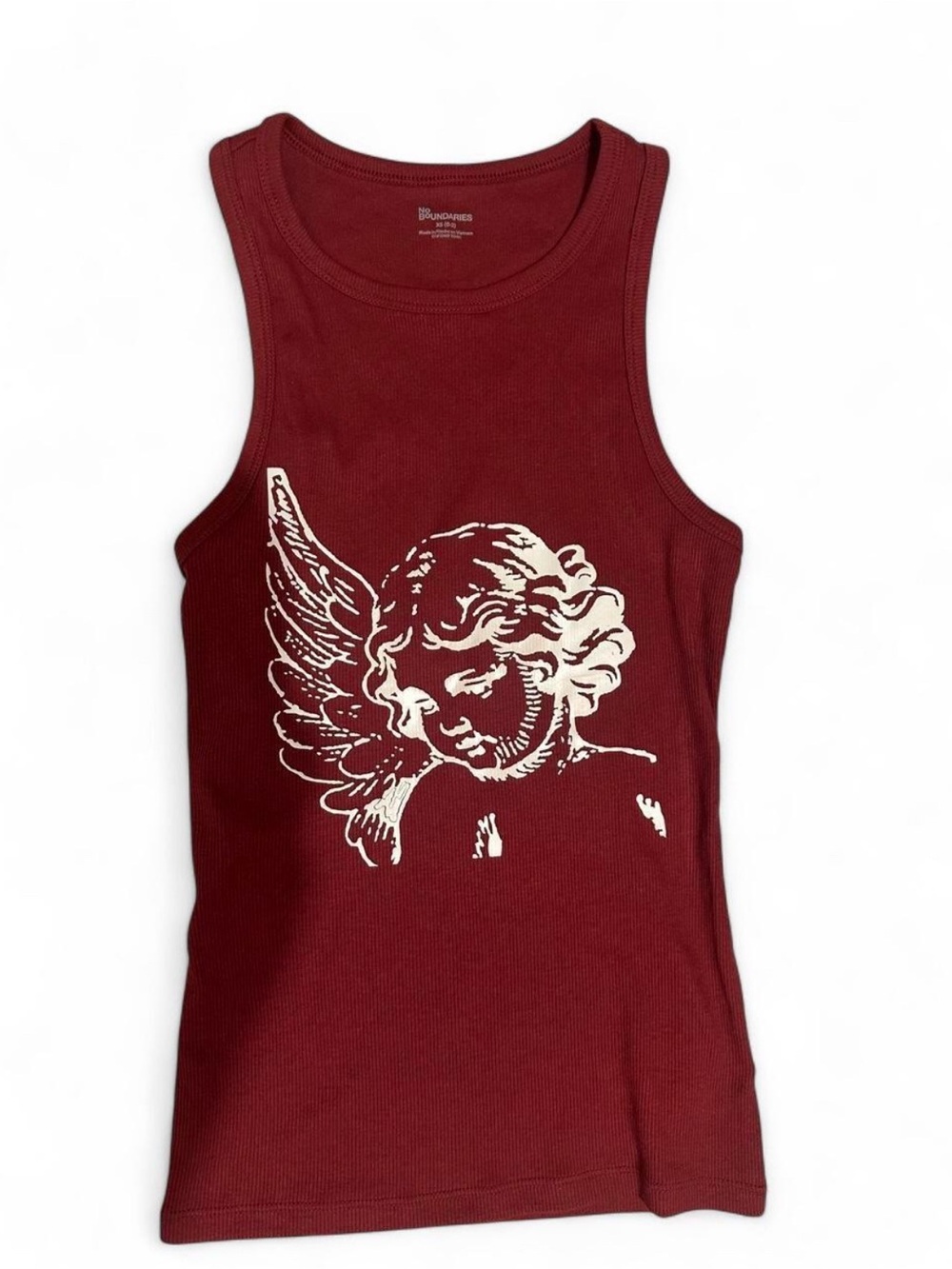 No Boundaries Maroon Tank with Cream Angel Graphic MATCHING SET